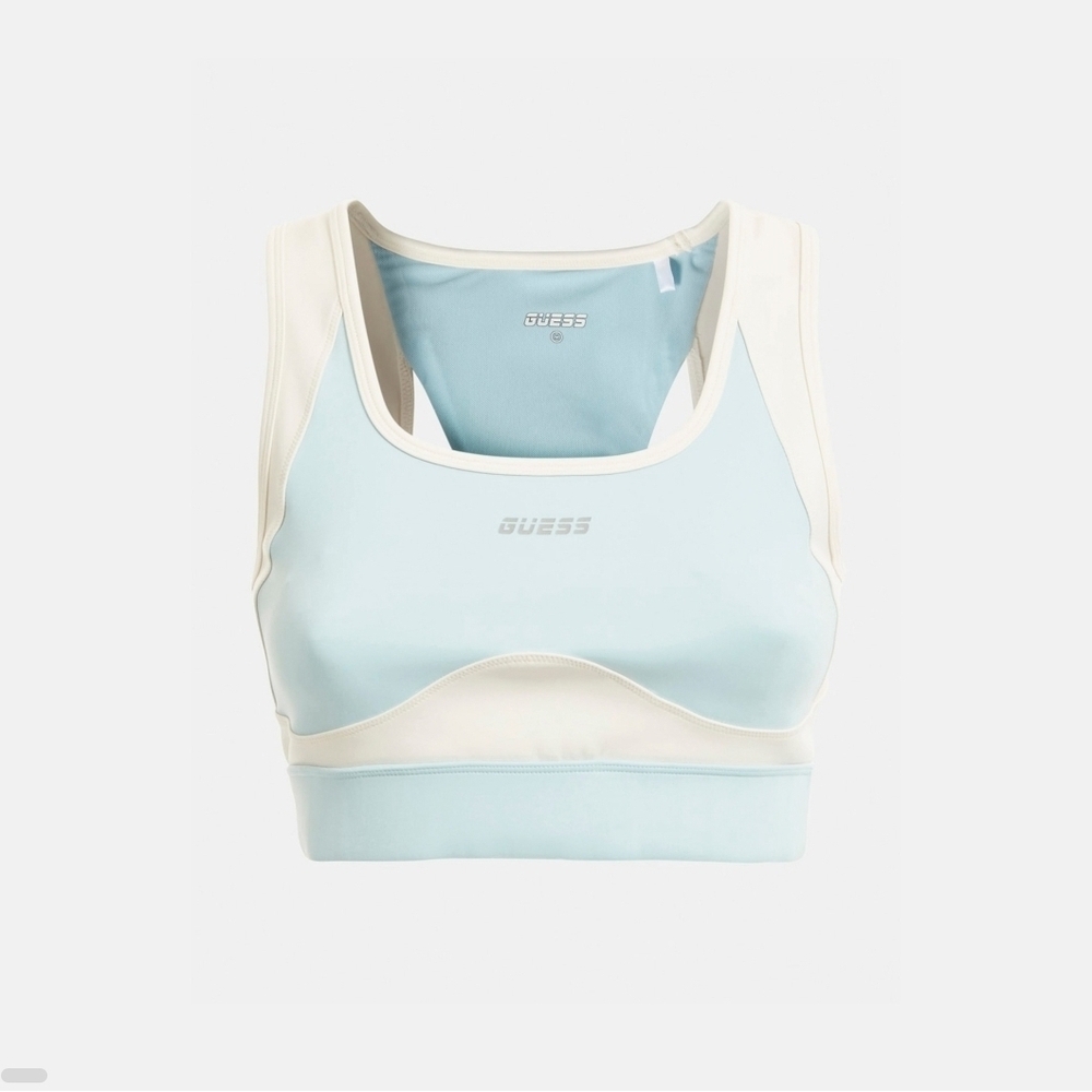 GUESS Women's Sky Blue and Cream Sports Bra SMALL
